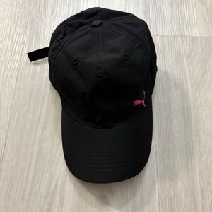 Puma Womens Cap Black Adjustable Baseball Cap Pink Logo Hat One Size
